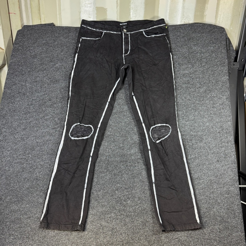 Hot Topic Jeans Mens 36 Black White Contrast Cotton Straight Leg Distressed